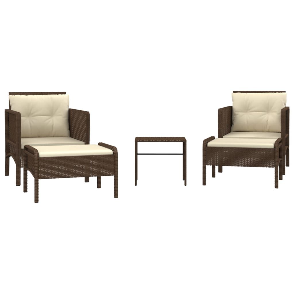 vidaXL 5 Piece Garden Lounge Set with Cushions Brown Poly Rattan