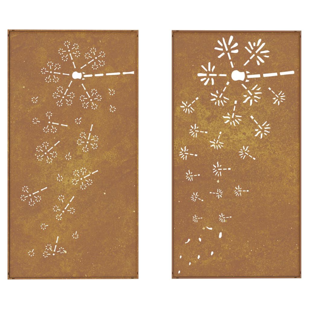 vidaXL Garden Wall Decorations 2pcs 105x55cm Corten Steel Flower Design