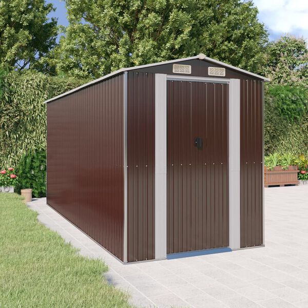 vidaXL Garden Shed Dark Brown 192x440x223 cm Galvanised Steel