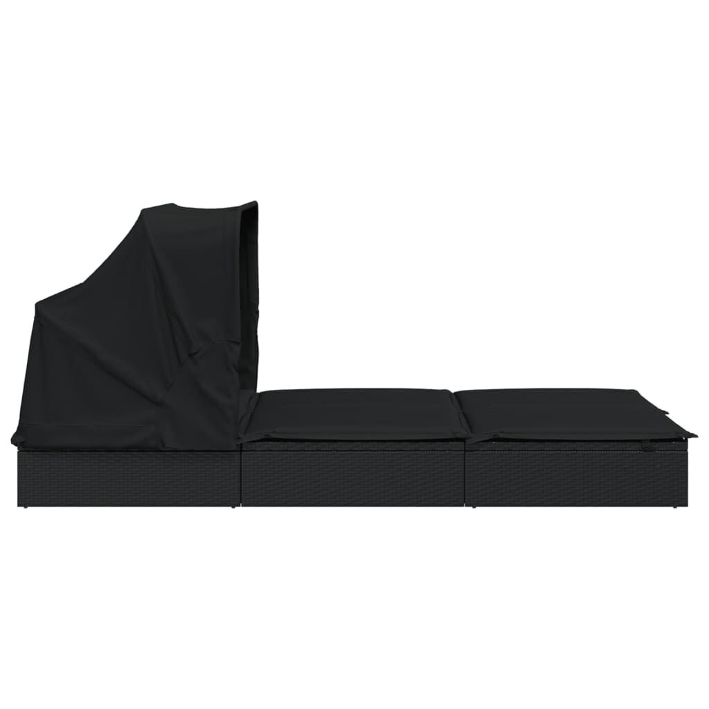 vidaXL 2-Person Sunbed with Foldable Roof Black 213x118x97 cm Poly Rattan