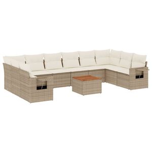 vidaXL 11 Piece Garden Sofa Set with Cushions Beige Poly Rattan