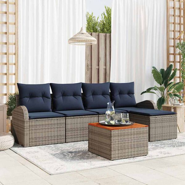 vidaXL Garden Sofa Set with Cushion 6 pcs Grey Poly Rattan