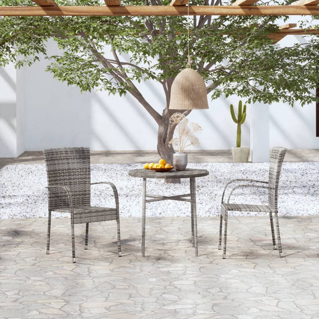 vidaXL 3 Piece Garden Dining Set Poly Rattan Grey