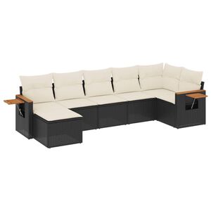 vidaXL 7 Piece Garden Sofa Set with Cushions Black Poly Rattan