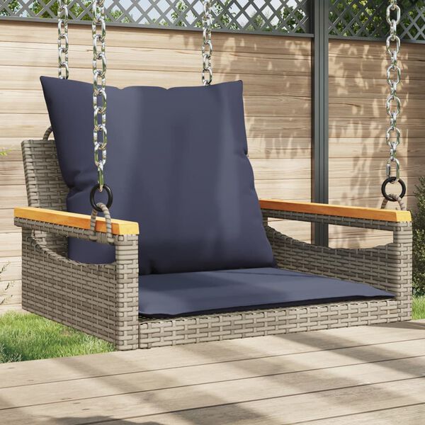 vidaXL Swing Bench with Cushions Grey 63x62x40 cm Poly Rattan