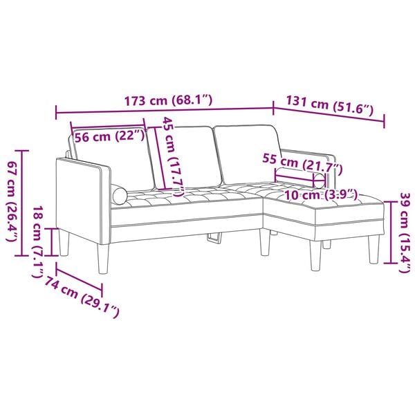 vidaXL Garden Sofa with Bench and Cushions L-Shaped Black Velvet