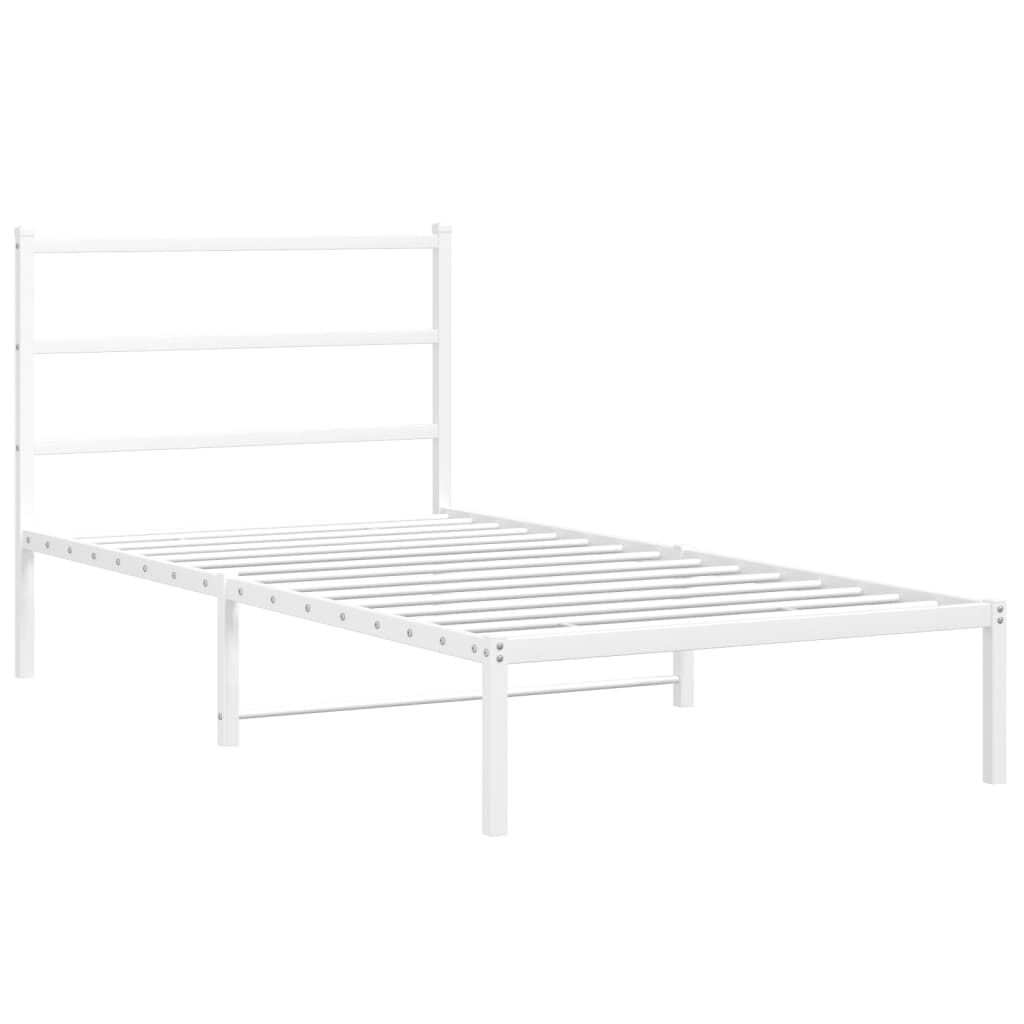 vidaXL Metal Bed Frame without Mattress with Headboard White 100x200cm