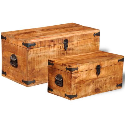 vidaXL Storage Chest Set 2 Pieces Rough Mango Wood