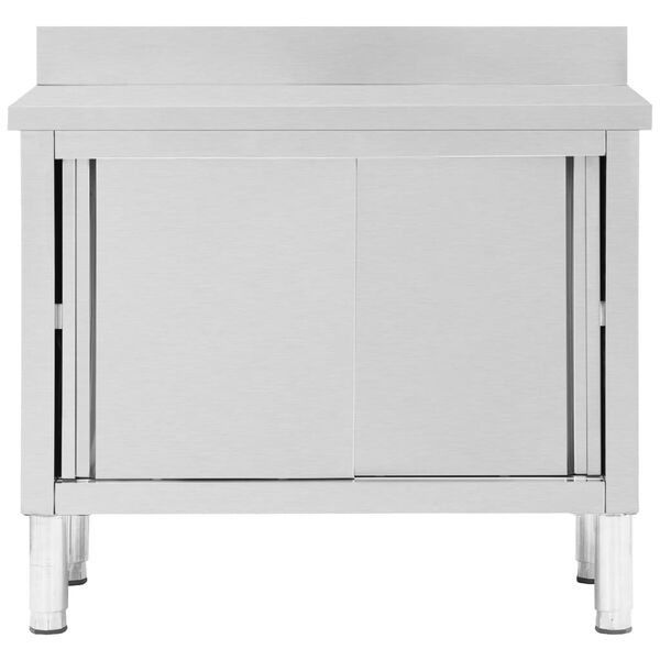 vidaXL Work Table with Sliding Doors 100x50x(95-97) cm Stainless Steel