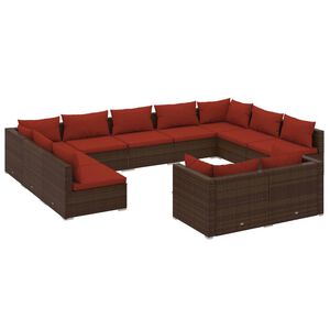 vidaXL 11 Piece Garden Lounge Set with Cushions Brown Poly Rattan