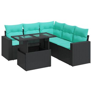 vidaXL 6 Piece Garden Sofa Set with Cushions Black Poly Rattan Acacia