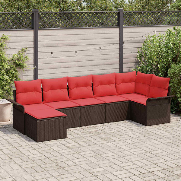 vidaXL Garden Sofa Set with Cushion Brown Poly Rattan