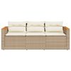 vidaXL Garden Sofa with Cushions 3-Seater Beige Poly Rattan