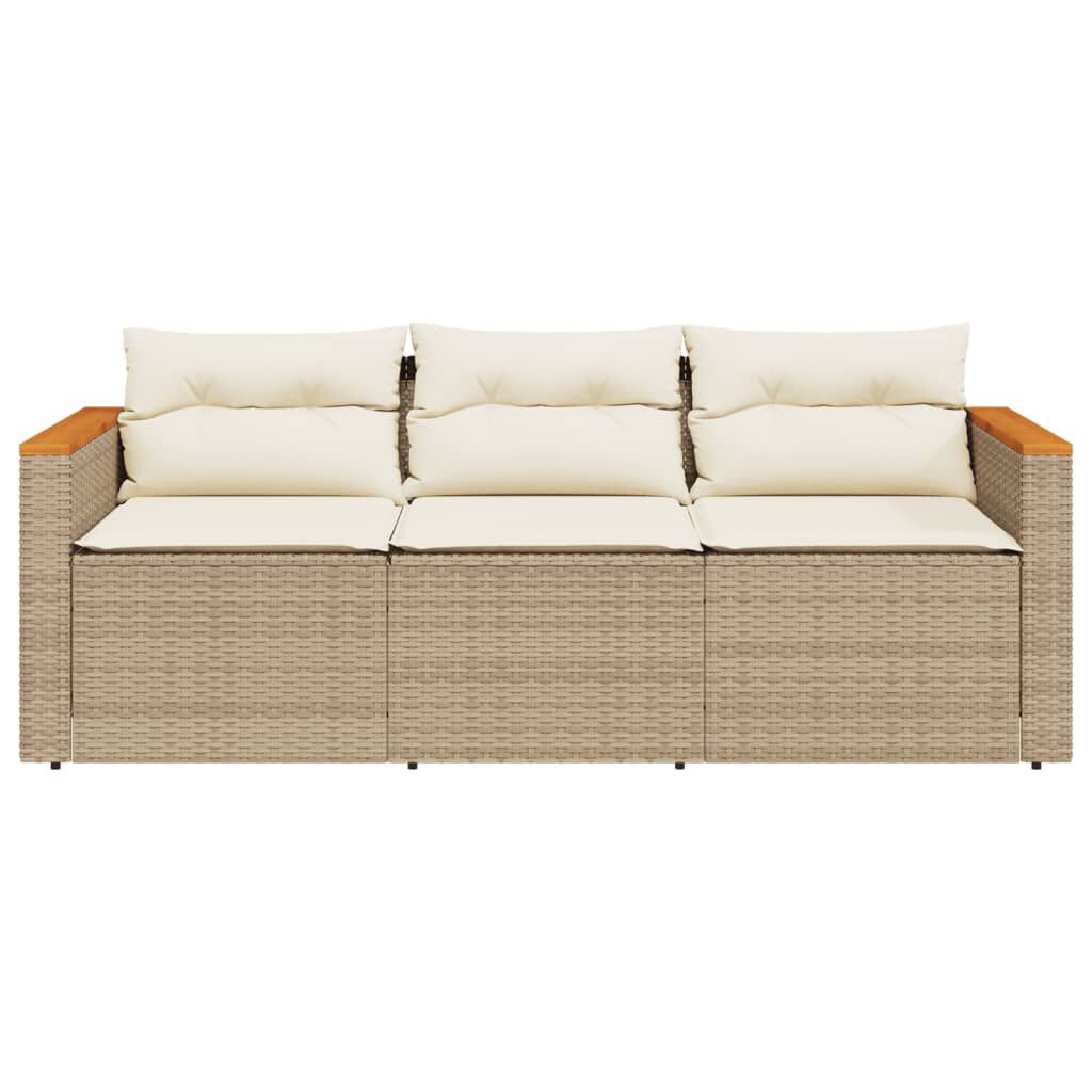 vidaXL Garden Sofa with Cushions 3-Seater Beige Poly Rattan