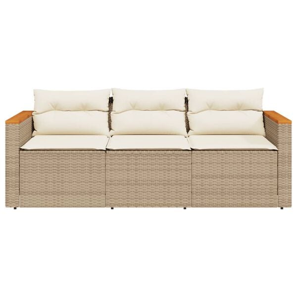 vidaXL Garden Sofa with Cushions 3-Seater Beige Poly Rattan