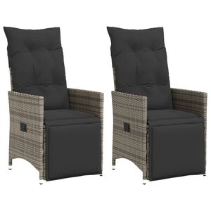 vidaXL Reclining Garden Chairs 2 pcs with Cushions Grey Poly Rattan