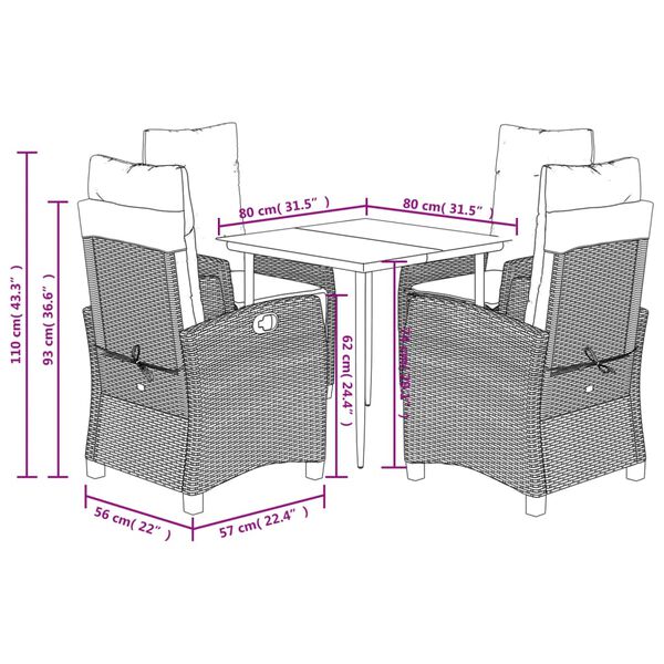 vidaXL 5 Piece Garden Dining Set with Cushions Beige Poly Rattan