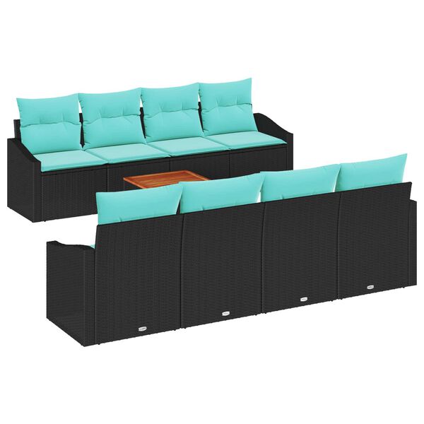 vidaXL 9 Piece Garden Sofa Set with Cushions Black Poly Rattan Acacia