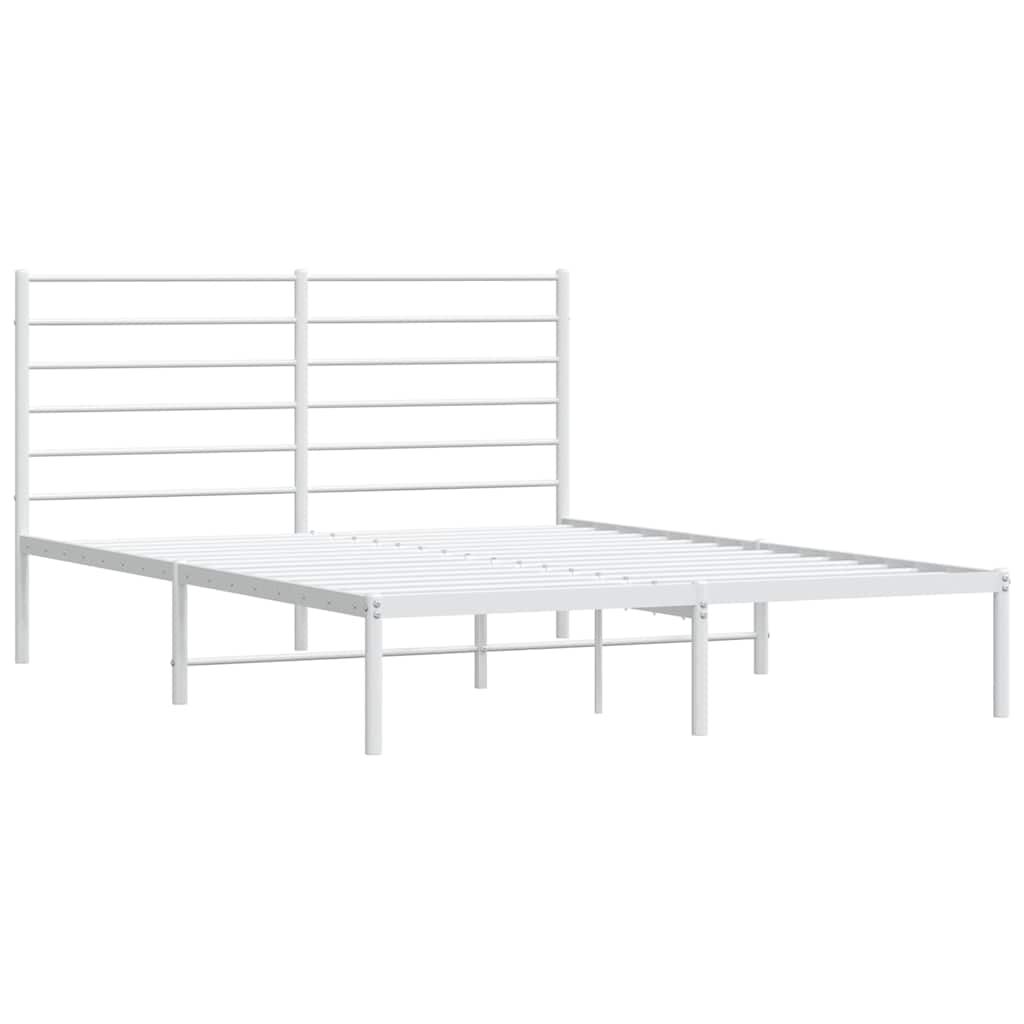 vidaXL Metal Bed Frame without Mattress with Headboard White 135x190cm