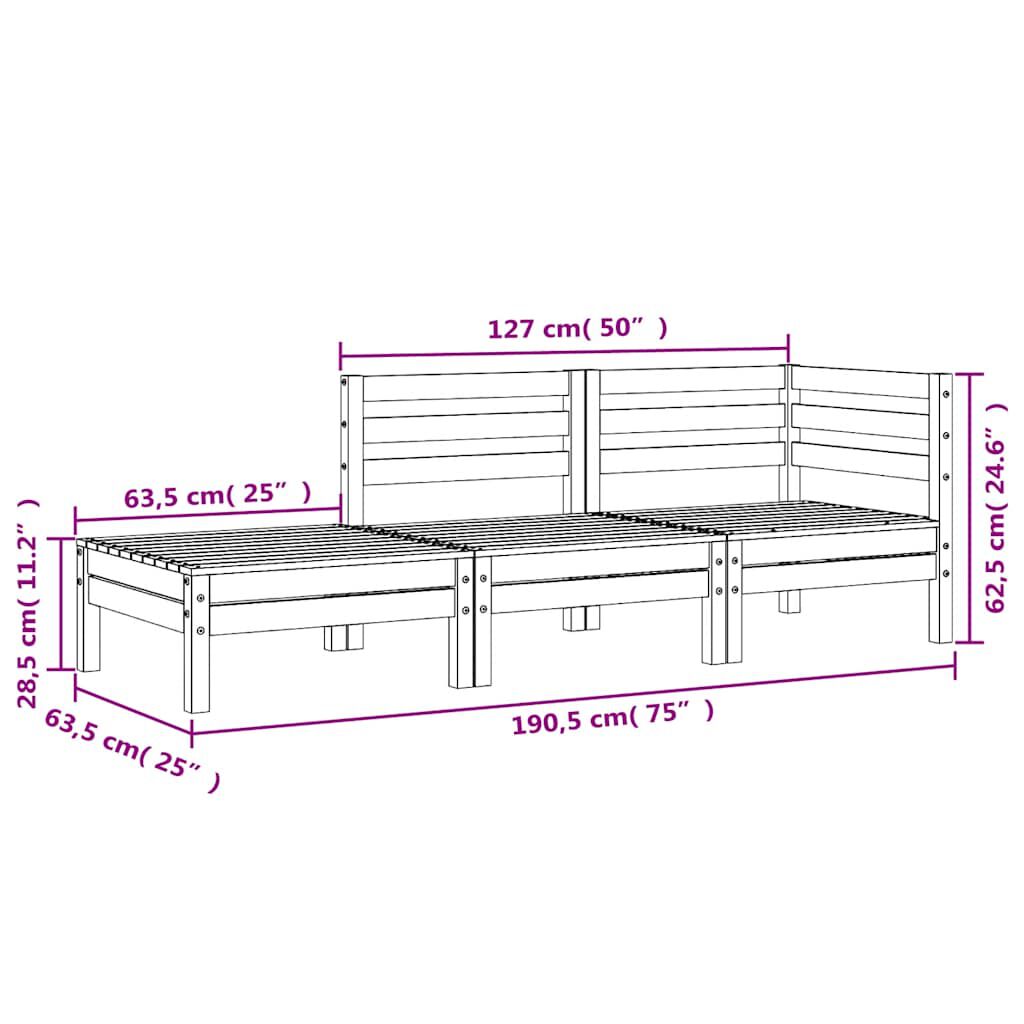 vidaXL Garden Sofa 3-Seater Wax Brown Solid Wood Pine