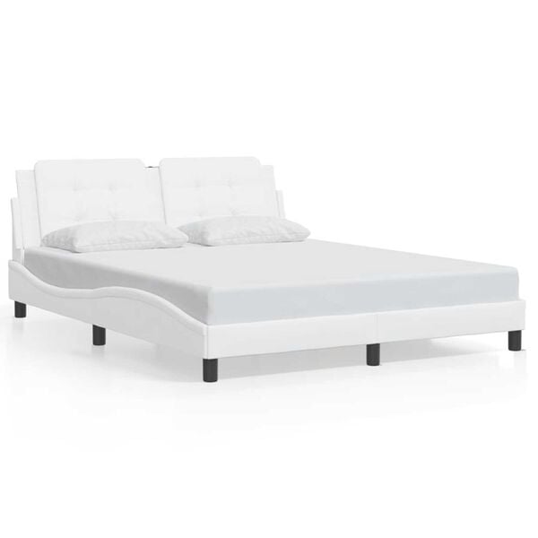 vidaXL Bed Frame with LED without Mattress "Zadar" White 152x203 cm
