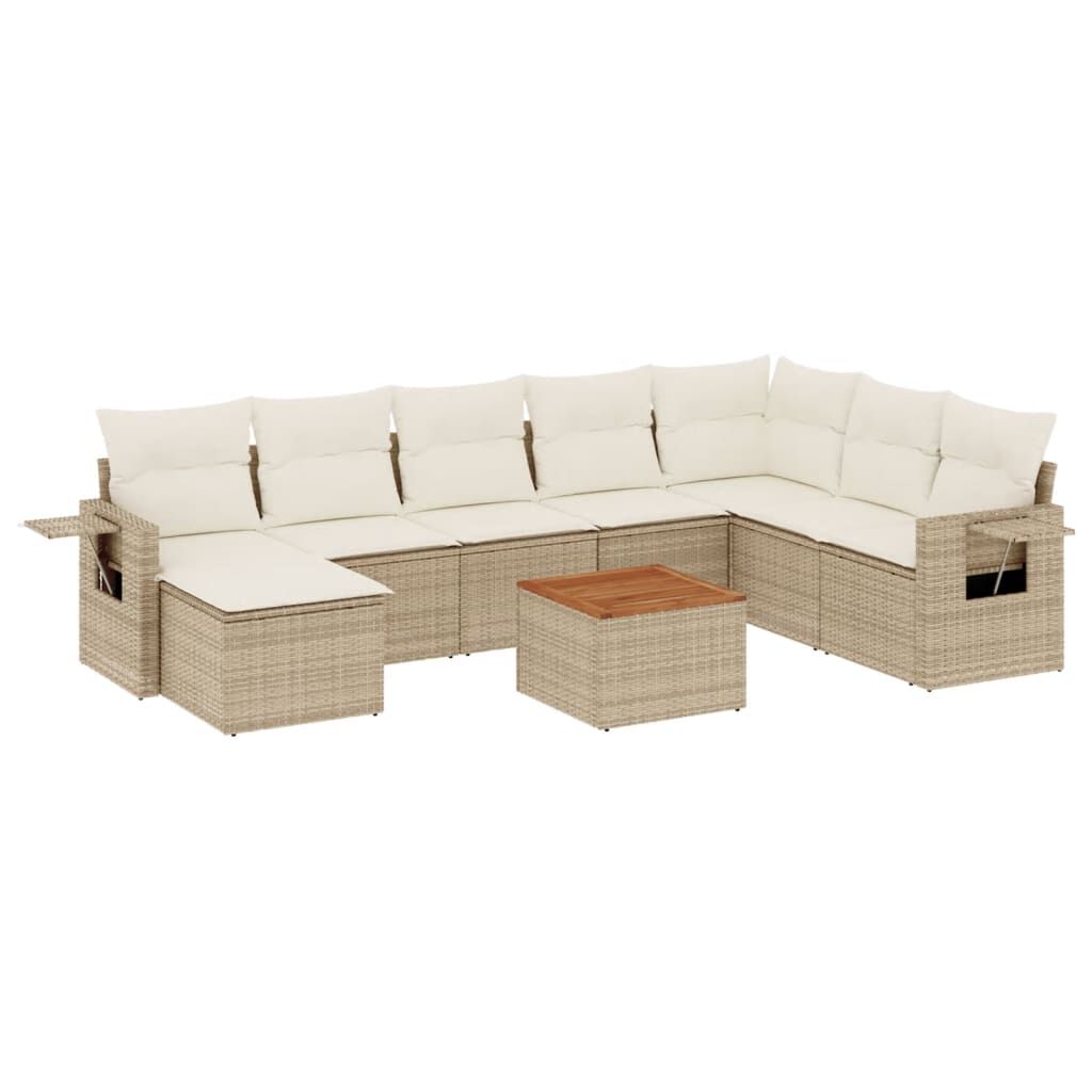 vidaXL 9 Piece Garden Sofa Set with Cushions Beige Poly Rattan