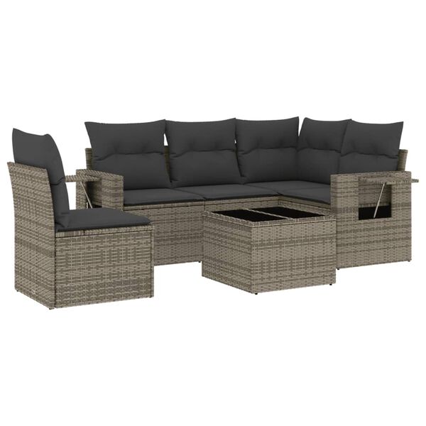 vidaXL 6 Piece Garden Sofa Set with Cushions Grey Poly Rattan