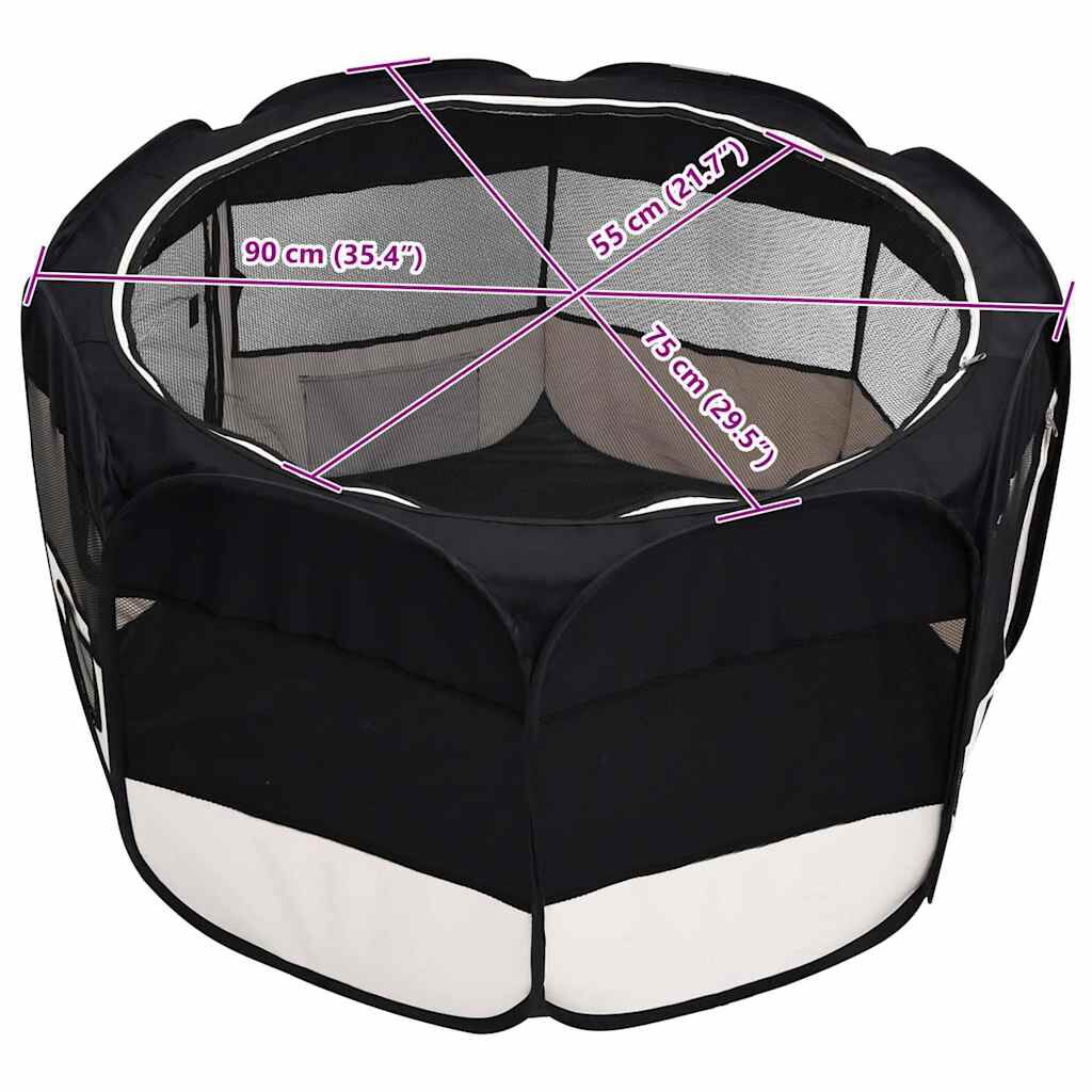 vidaXL Foldable Dog Playpen with Carrying Bag Black 90x90x58 cm