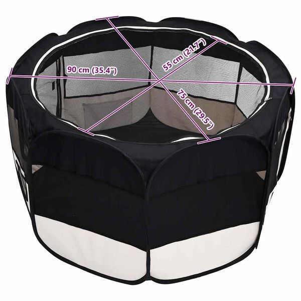vidaXL Foldable Dog Playpen with Carrying Bag Black 90x90x58 cm