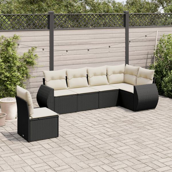 vidaXL 6 Piece Garden Sofa Set with Cushions Black Poly Rattan