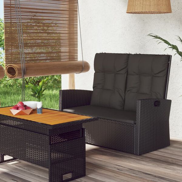 vidaXL Reclining Garden Bench with Cushions Black 118 cm Poly rattan
