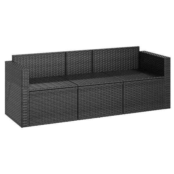vidaXL 3-Seater Garden Sofa with Cushions Black Poly Rattan