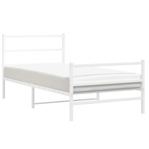 vidaXL Metal Bed Frame without Mattress with Footboard&nbsp;White 100x200cm