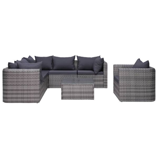 vidaXL 7 Piece Garden Sofa Set with Cushions & Pillows Poly Rattan Grey