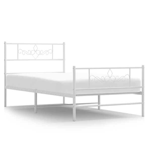vidaXL Metal Bed Frame without Mattress with Footboard White 100x190cm