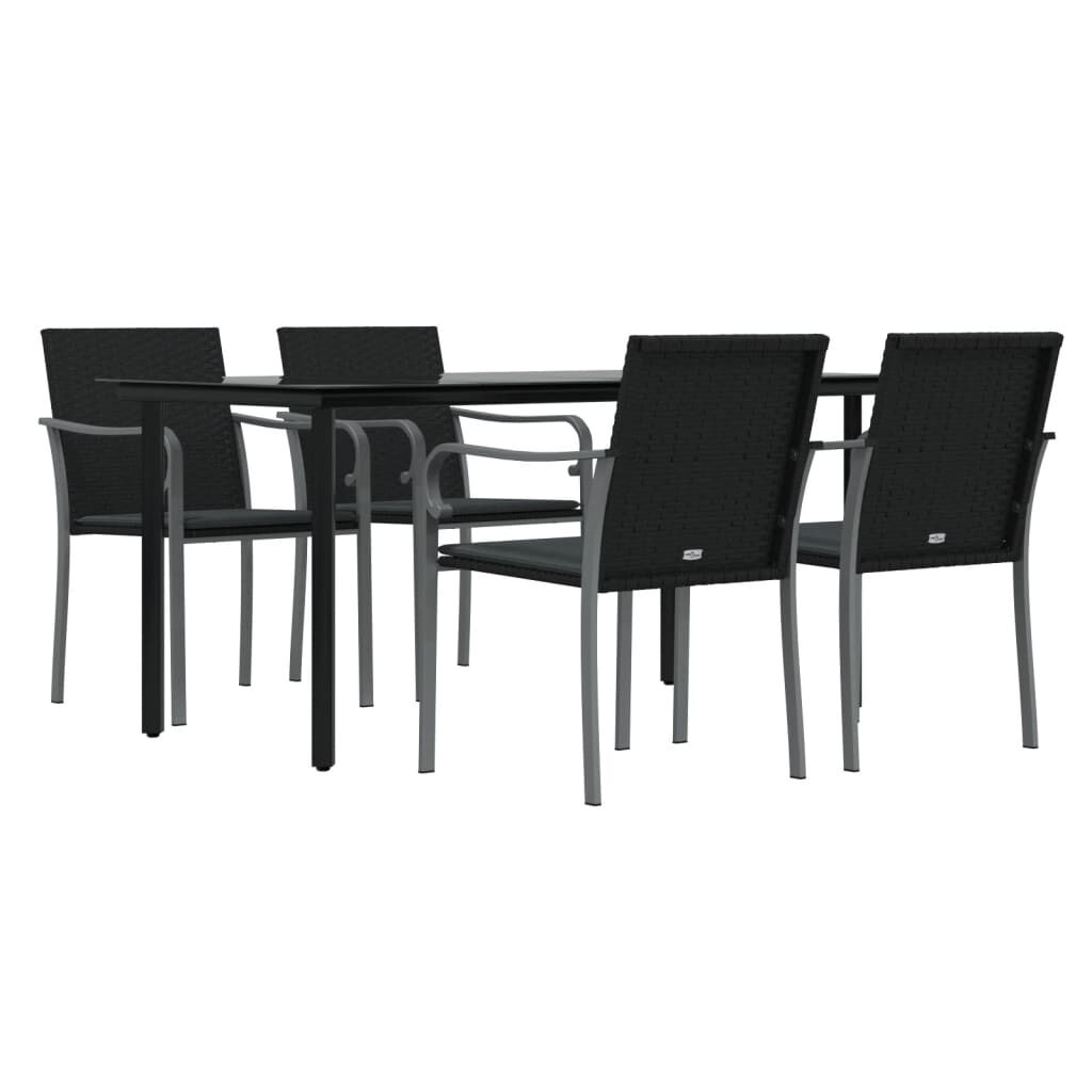 vidaXL 5 Piece Garden Dining Set with Cushions Poly Rattan and Steel