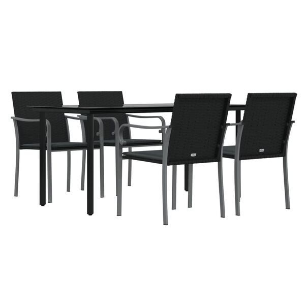 vidaXL 5 Piece Garden Dining Set with Cushions Poly Rattan and Steel