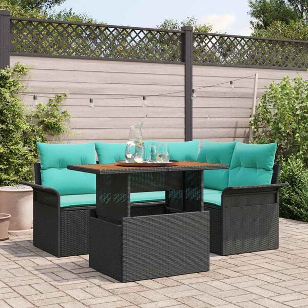 vidaXL Garden Sofa Set with Storage 5 pcs Black Poly rattan