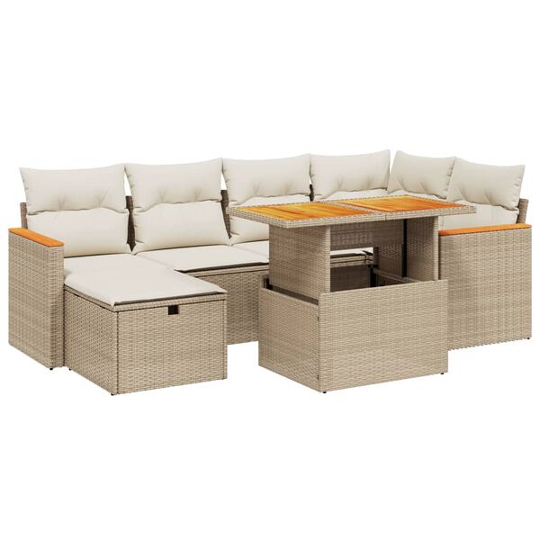 vidaXL 7 Piece Garden Sofa Set with Cushions Beige Poly Rattan