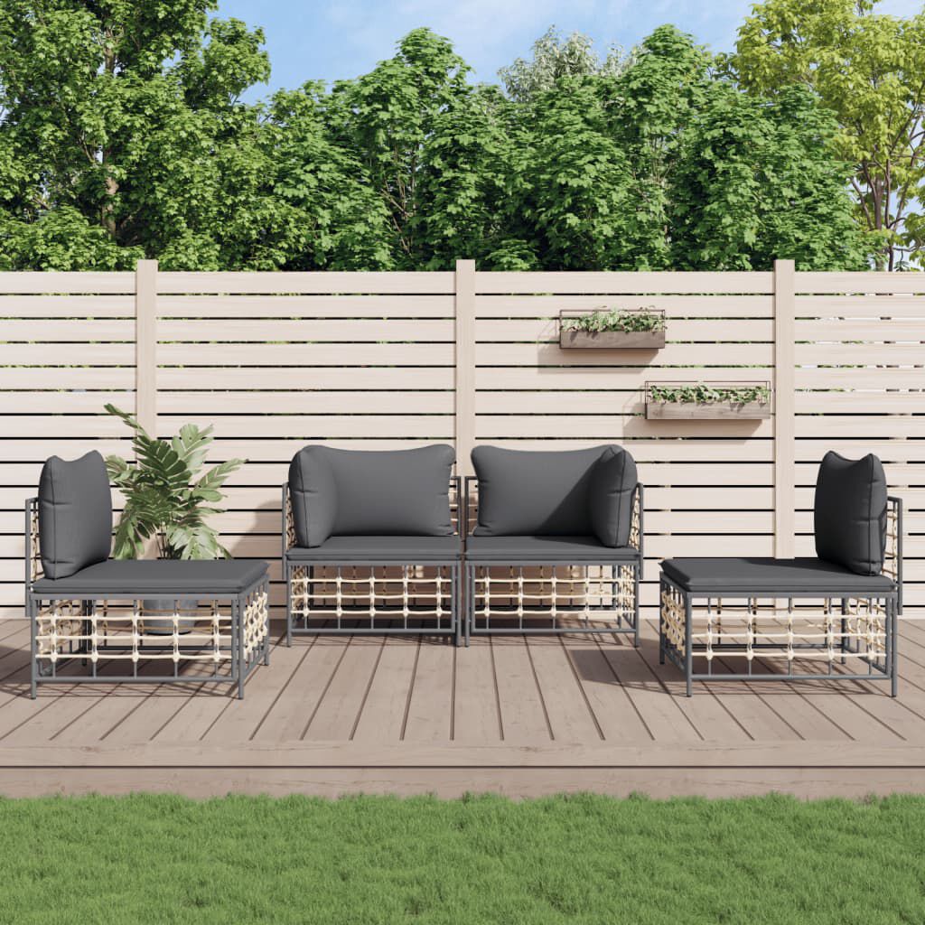 vidaXL 4 Piece Garden Lounge Set with Cushions Anthracite Poly Rattan