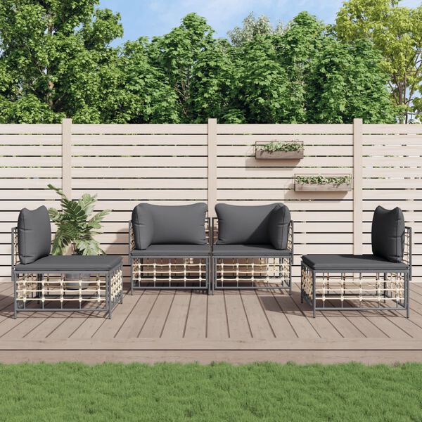vidaXL 4 Piece Garden Lounge Set with Cushions Anthracite Poly Rattan