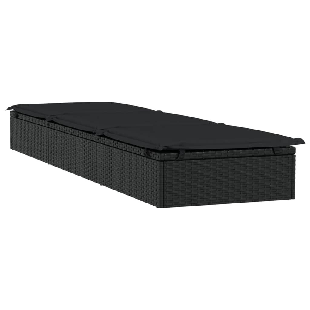 vidaXL Sunbed with Cushion Black 201x55x62 cm Poly Rattan