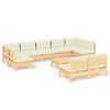 vidaXL 10 Piece Garden Lounge Set with Cream Cushions Solid Pinewood