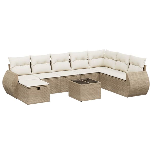 vidaXL 8 Piece Garden Sofa Set with Cushions Beige Poly Rattan