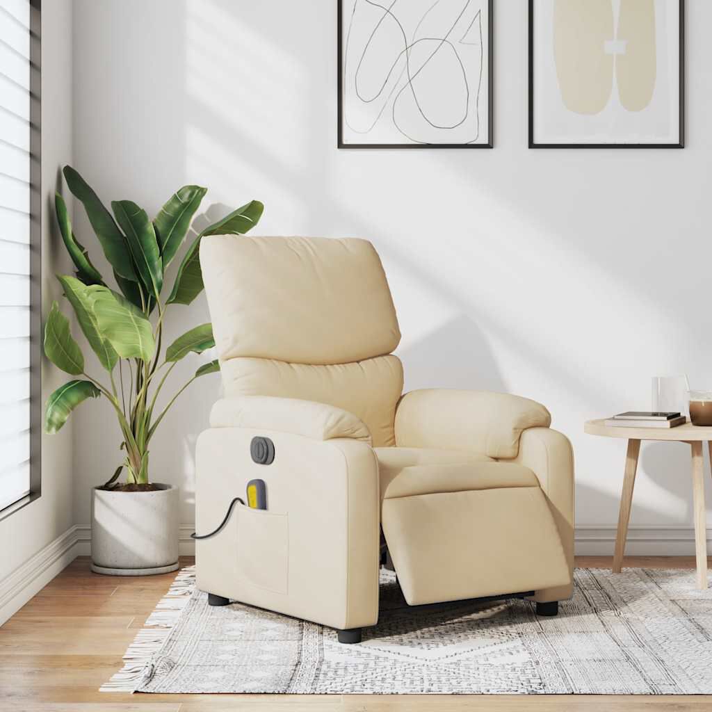 vidaXL Electric Massage Recliner Chair Cream Fabric