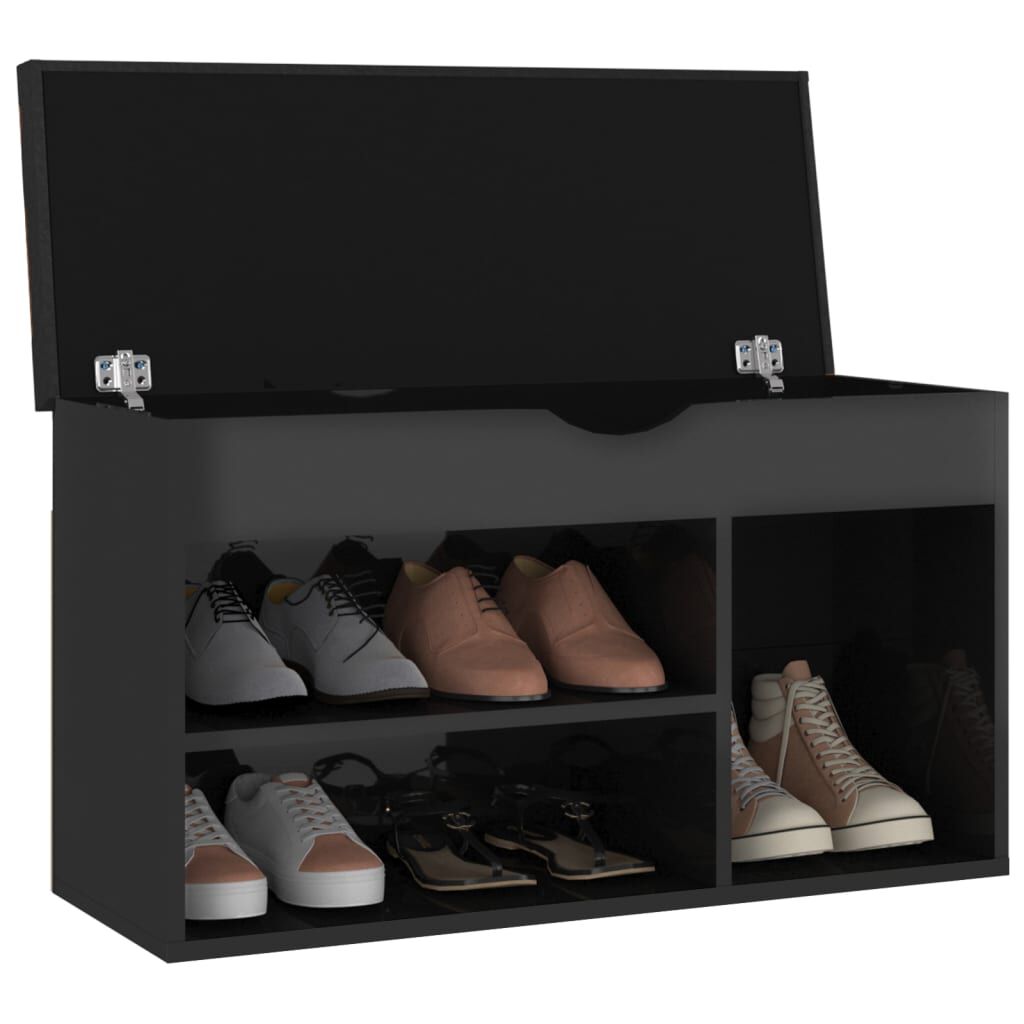 vidaXL Shoe Bench with Cushion High Gloss Black 80x30x47 cm Engineered Wood