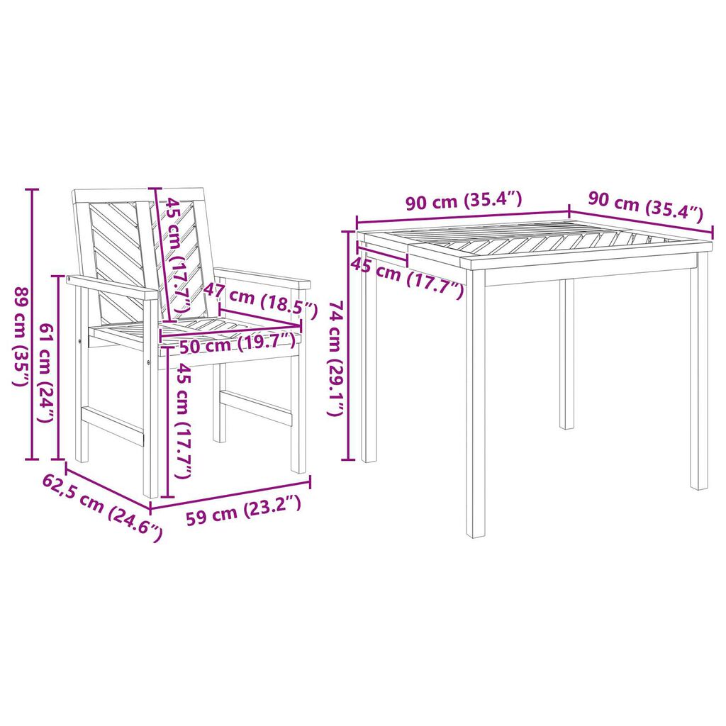 vidaXL Garden Dining Set 5 pcs Brown 90 x 90 x 74 cm Solid acacia wood