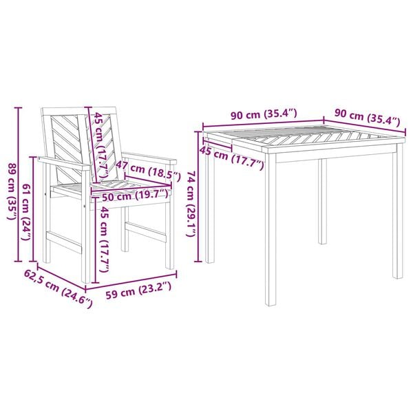 vidaXL Garden Dining Set 5 pcs Brown 90 x 90 x 74 cm Solid acacia wood