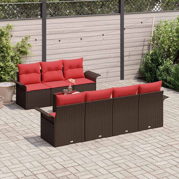 vidaXL 8 Piece Garden Sofa Set with Cushions Brown Poly Rattan