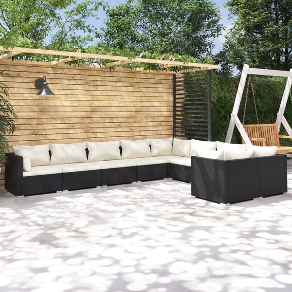 vidaXL 9 Piece Garden Lounge Set with Cushions Poly Rattan Black